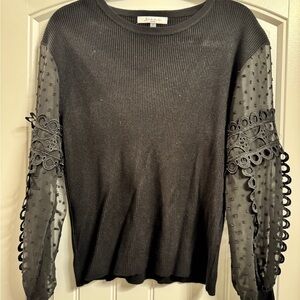 Siani Milano Ribbed Black Sweater Lace puffy sleeves